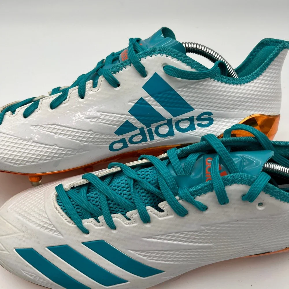 Adidas Adizero Football Cleats Mens White Teal Orange Metallic Chrome Low Top 14
